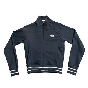 The North Face Women's Track Jacket Full Zip Logo Stripe Ribbed Collar Cuffs M‎